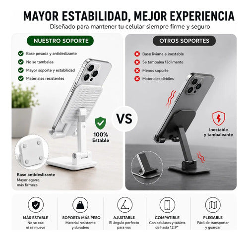 Soporte Plegable Para Celular De Escritorio Ajustable Blanco