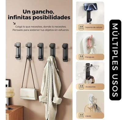 Pack 5 Ganchos Dobles Adhesivos Pared Ideal Organizar Hogar Blanco