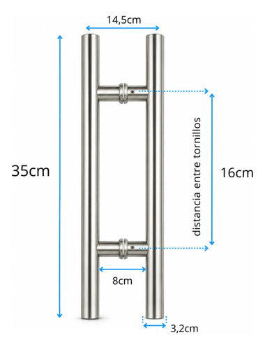 Manijón Doble 35cm X 16cm Cilíndrico Acero Para Puerta Plateado