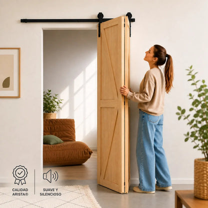 Kit Riel Plegable Granero Completo Para Puerta Corrediza