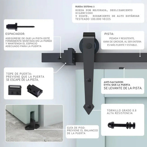 Kit Riel Granero 2 Metros Para Puerta Corrediza Rueda Flecha