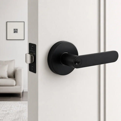 Manija Línea Bella Para Puerta Interior O Exterior Con Llave Negro Satinado