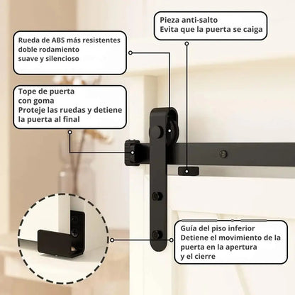 Kit Riel Corredizo Doble Para Bajo Mesada Y Racks 2 Puertas Negro