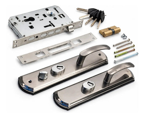 Cerradura Completa Para Puerta Exterior De Madera Plateado
