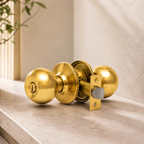 Cerradura De Pomo Con Llave Para Puertas De Interior Dorado