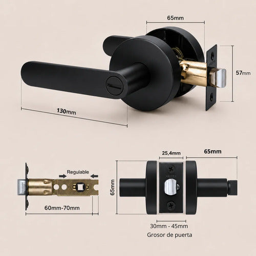 Manija Bella Sin Llave Para Puerta Interior Exterior Negro