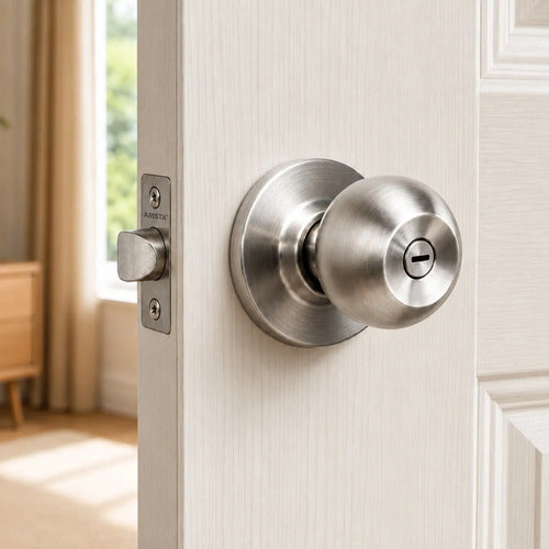 Cerradura De Pomo Acero Con Llavín Para Puertas De Interior Plateado