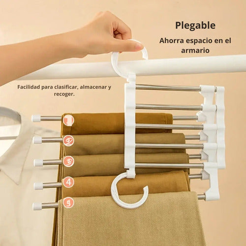 Organizador De Pantalones Colgante Plegable 5 Barras 3 Set Blanco Y Metal