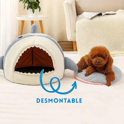 Cama Lavable Para Gatos Y Perros De Interior Modelo Shark Azul Acero Shark