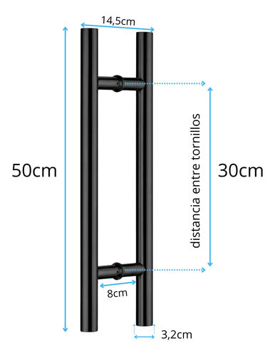 Manijón Doble 50cm Cilíndrico Acero Para Puerta Negro