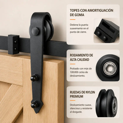 Kit Riel Granero 2 Metros Para Puerta Corrediza Rueda Flecha