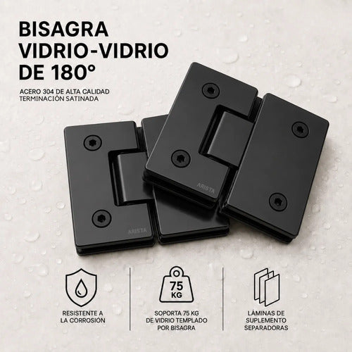 Set Bisagras Blindex 180 Grados Mampara Vidrio 6 A 12mm Negro