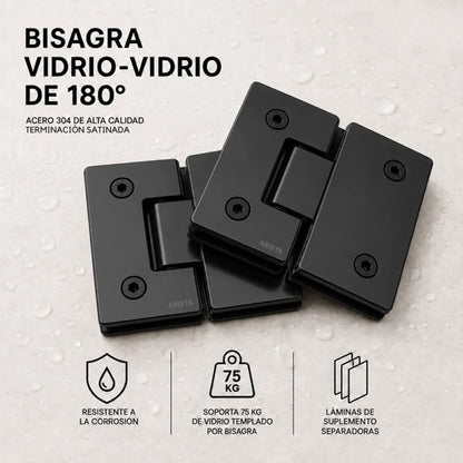 Set Bisagras Blindex 180 Grados Mampara Vidrio 6 A 12mm Negro