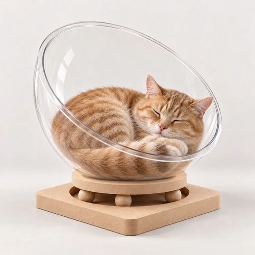 Cama Moderna Para Gatos Esférica Acrílico Y Mdf L 42 Cm Transparente Moderno