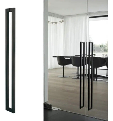 Manijón Doble Acero Inox Cuadrado Para Vidrio O Madera 120cm Negro