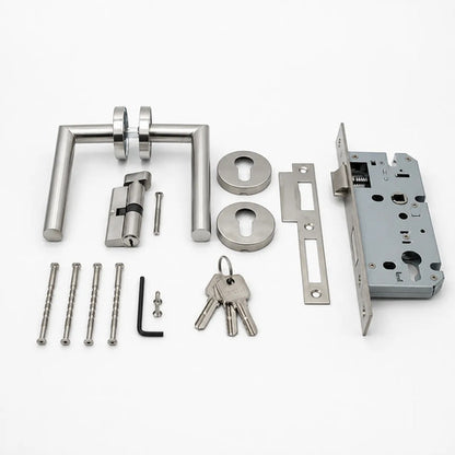 Cerradura Completa Para Puerta De Madera Con Manijas Plateado