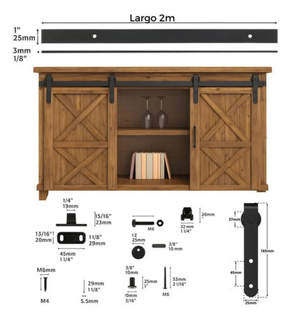 Kit Riel Corredizo Doble Para Bajo Mesada Y Racks 2 Puertas Negro