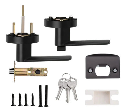 Manija Línea Bella Para Puerta Interior O Exterior Con Llave Negro Satinado