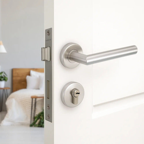 Set De Cerradura Con Cilindro Y Manijas Para Puerta Interior Derecha Plateado