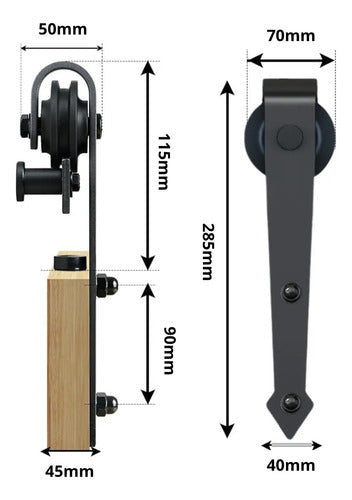 Kit Riel Granero 2 Metros Para Puerta Corrediza Rueda Flecha