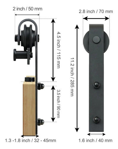 Kit Riel Granero Completo Para Puerta Corrediza 1,5 Metros Negro