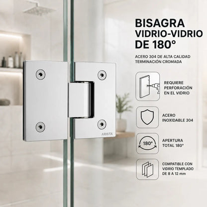 Bisagra Blindex 180 Grados Mampara Vidrio 6 A 12mm Cromado