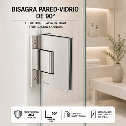 Set Bisagras Blindex 90 Grados Mampara Vidrio 6 A 12mm Satinado