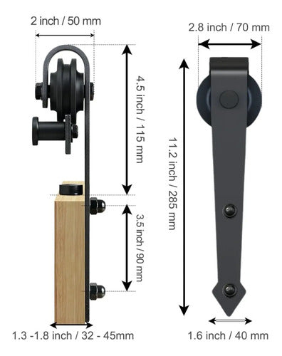 Kit Riel Granero 2 Metros Para Puerta Corrediza Rueda Flecha