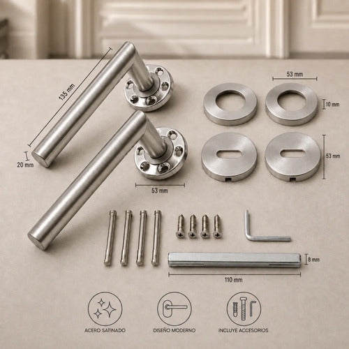 Manija Recta Acero Inox Con Bocallave Para Puerta Plateado