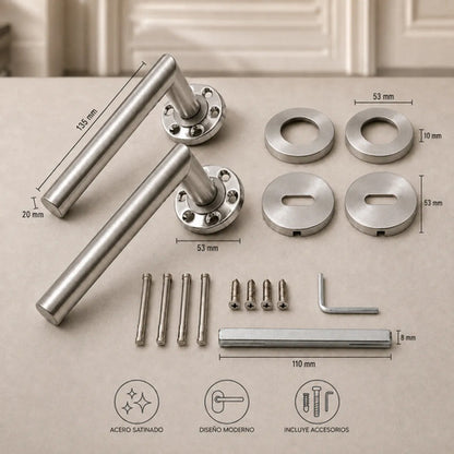 Manija Recta Acero Inox Con Bocallave Para Puerta Plateado