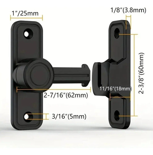 Pasador 90 Grados Reversible Negro Puertas Corredizas