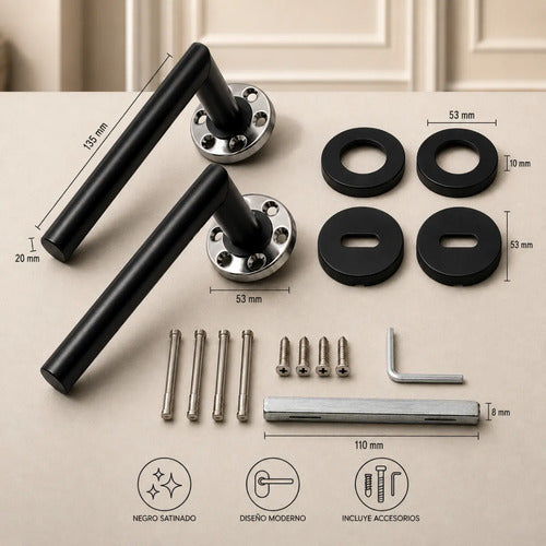 Manija Recta Acero Inox Con Bocallave Para Puerta Negro