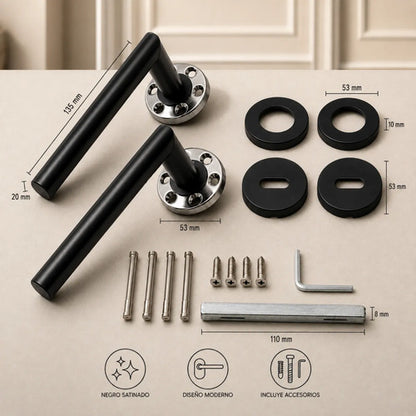 Manija Recta Acero Inox Con Bocallave Para Puerta Negro