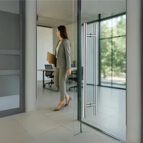 Manijón Doble 120cm Cilíndrico Acero Para Puerta Plateado