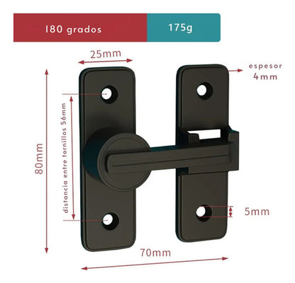 Pasador 180 Grados Reversible Negro Tipo Granero