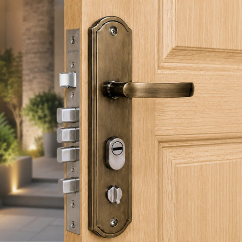 Cerradura Completa Para Puerta Exterior De Madera Plateado