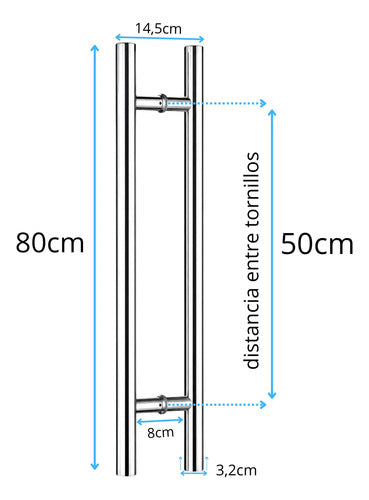 Manijón Doble 80cm Cilíndrico Acero Para Puerta Plateado