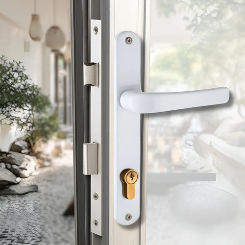 Set De Cerradura Angosta Y Cilíndro Para Puertas De Aluminio Blanco