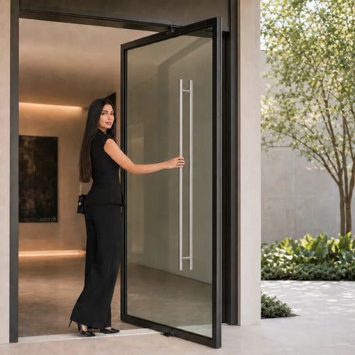 Manijón Doble 150cm Cilíndrico Acero Para Puerta Plateado