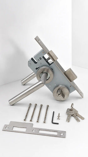 Cerradura Completa Para Puerta De Madera Con Manijas Plateado