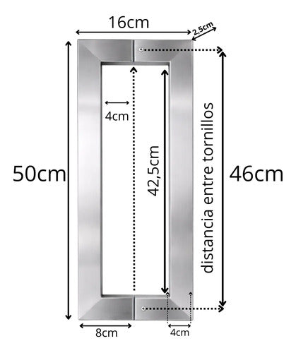 Manijón Doble Acero Inox Cuadrado Para Vidrio O Madera 50cm Satinado
