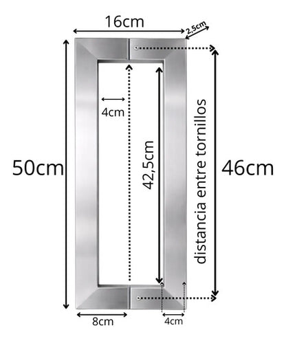 Manijón Doble Acero Inox Cuadrado Para Vidrio O Madera 50cm Satinado