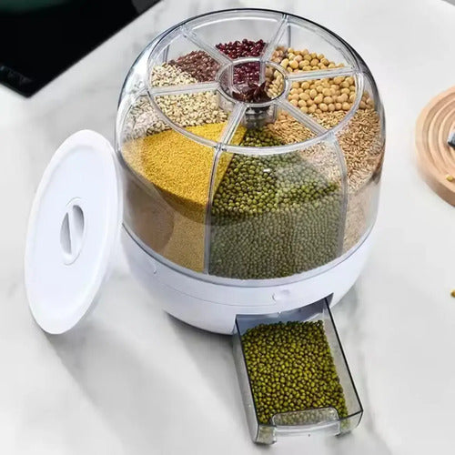 Dispensador Giratorio Para Granos 6 Compartimentos Cocina Blanco Y Transparente