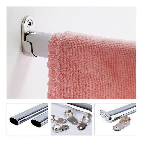 Barrote Oval Cromado Con Soportes Para Perchero 1,5 Metros Cromado
