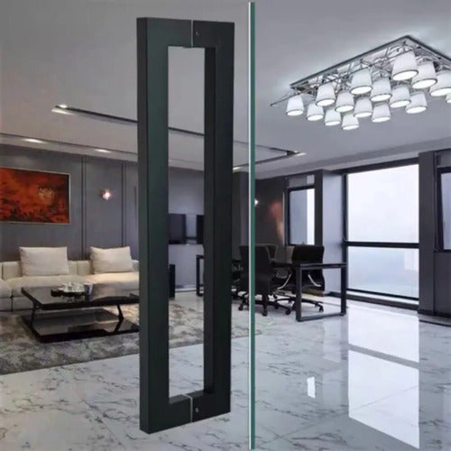Manijón Doble Acero Inox Cuadrado Para Vidrio O Madera 80cm Negro