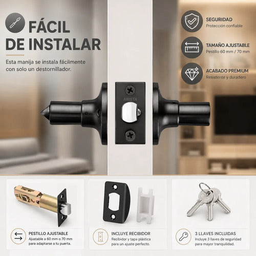 Pestillo Con Cerradura Y Llave Para Puerta De Interior Negro