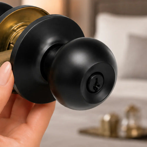 Cerradura De Pomo En Acero Laqueado Negro Con Llave Negro