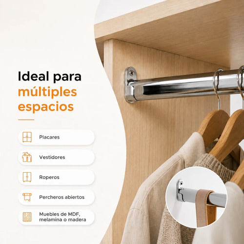 Barrote Oval Cromado Con Soportes Para Perchero 1,5 Metros Cromado