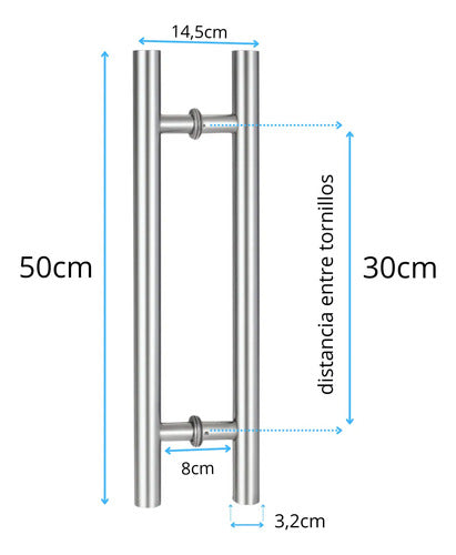 Manijón Doble 50cm Cilíndrico Acero Para Puerta Plateado