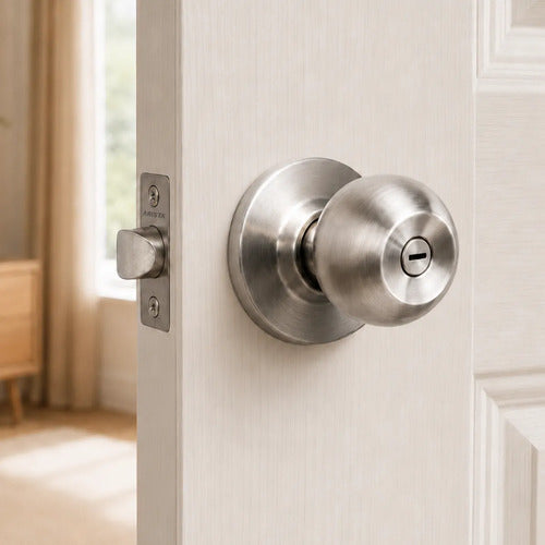 Cerradura De Pomo Acero Con Llavín Para Puertas De Interior Plateado